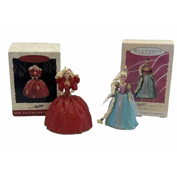 Hallmark Keepsake Holiday Barbie and Barbie as Rapunzel Christmas Ornament VTG - Picture 1 of 15